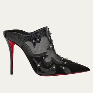 Christian Louboutin Black Mulatiag 100 Suede Mesh Mule Pumps Size 39.5